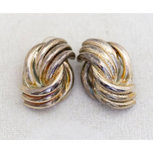 Vintage Gold Tone Rope Knot Stud Earrings- A19 - Picture 1 of 3